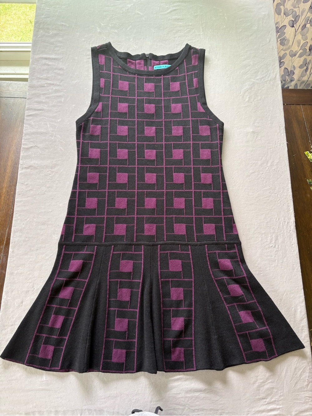 Alice + Olivia Black & Purple Geometric Knit Dress